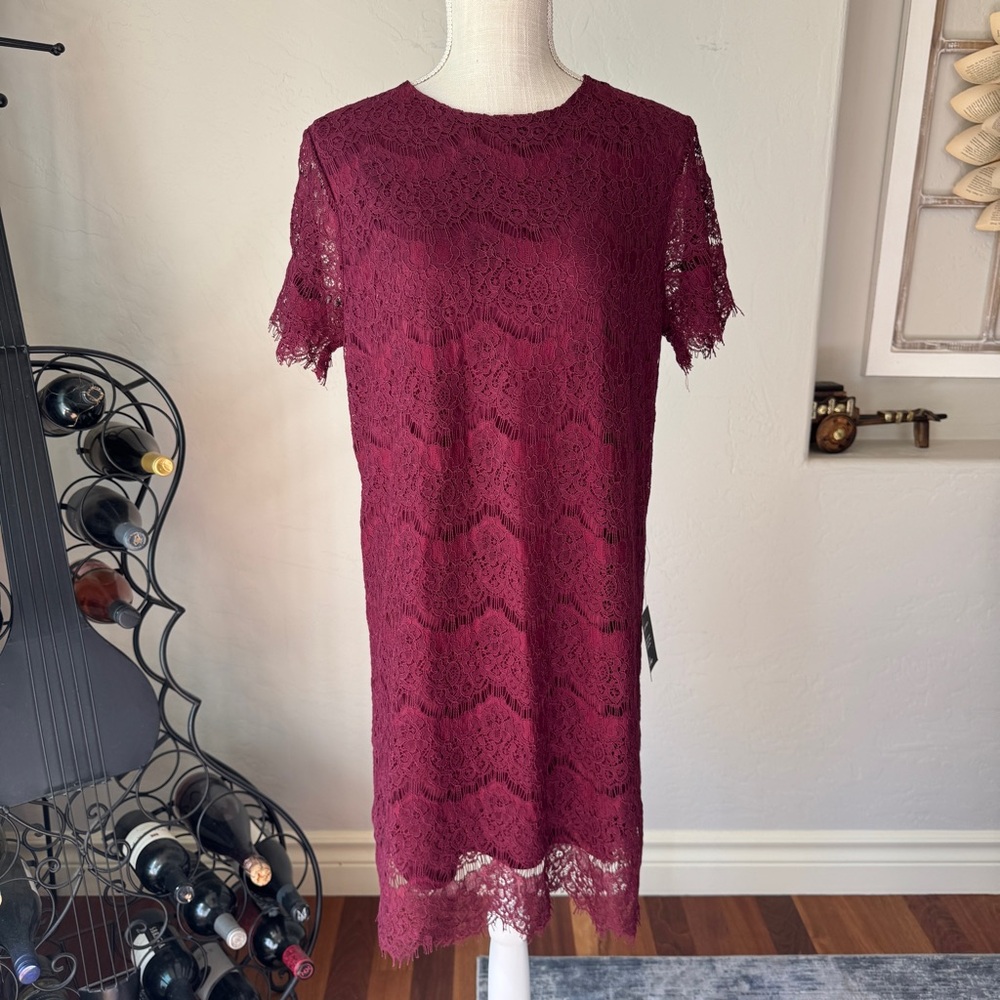 Lulus Dress Women's Maroon Short Sleeve Lace Midi Evening Dress Size XL New!